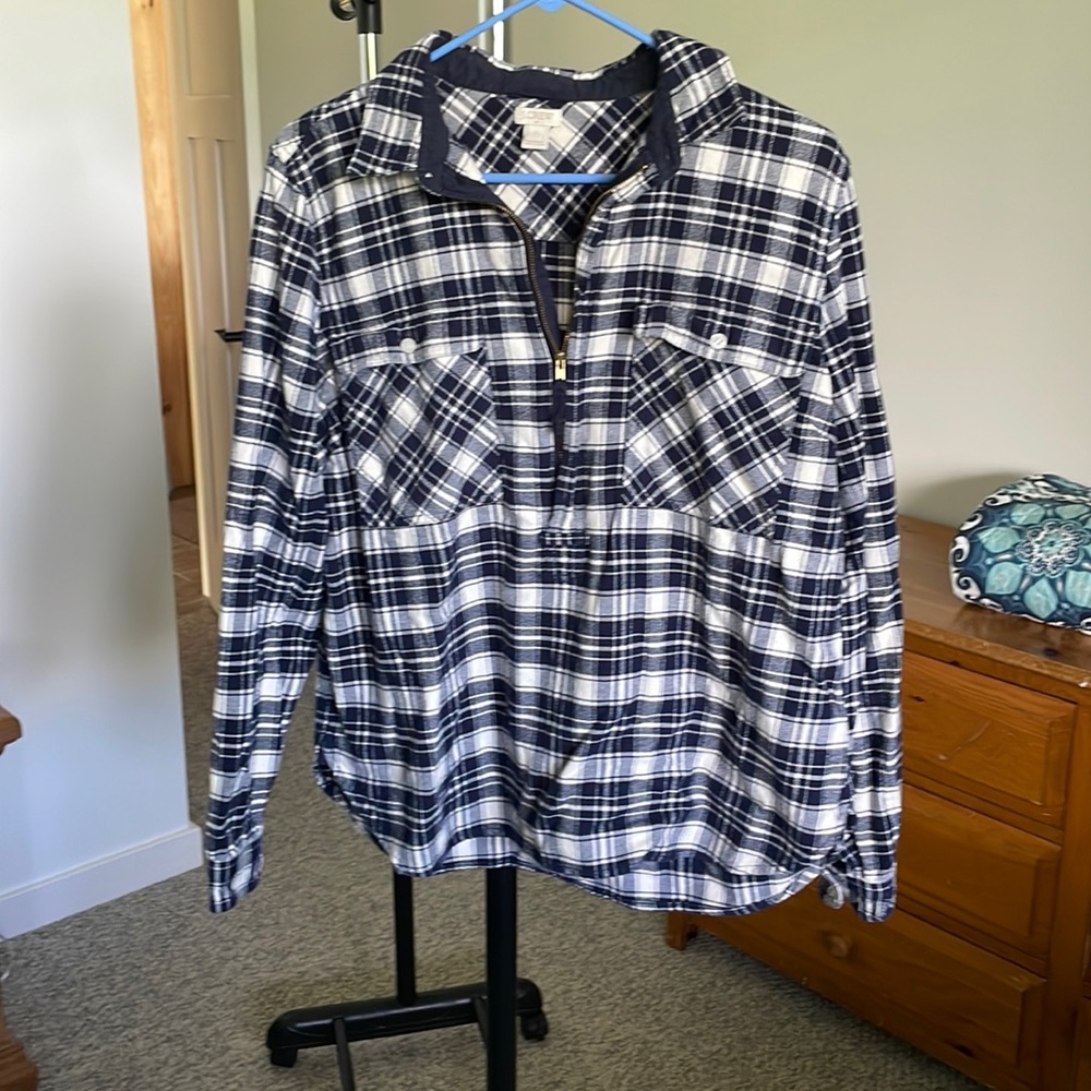 Cotton flannel half zip shirt